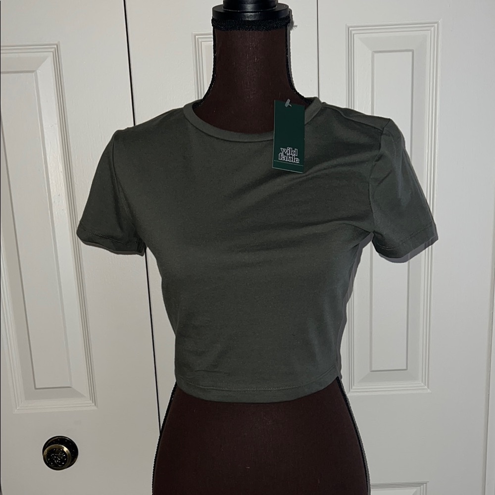 NWT Basic Green Crop Top short sleeve Tee (M)